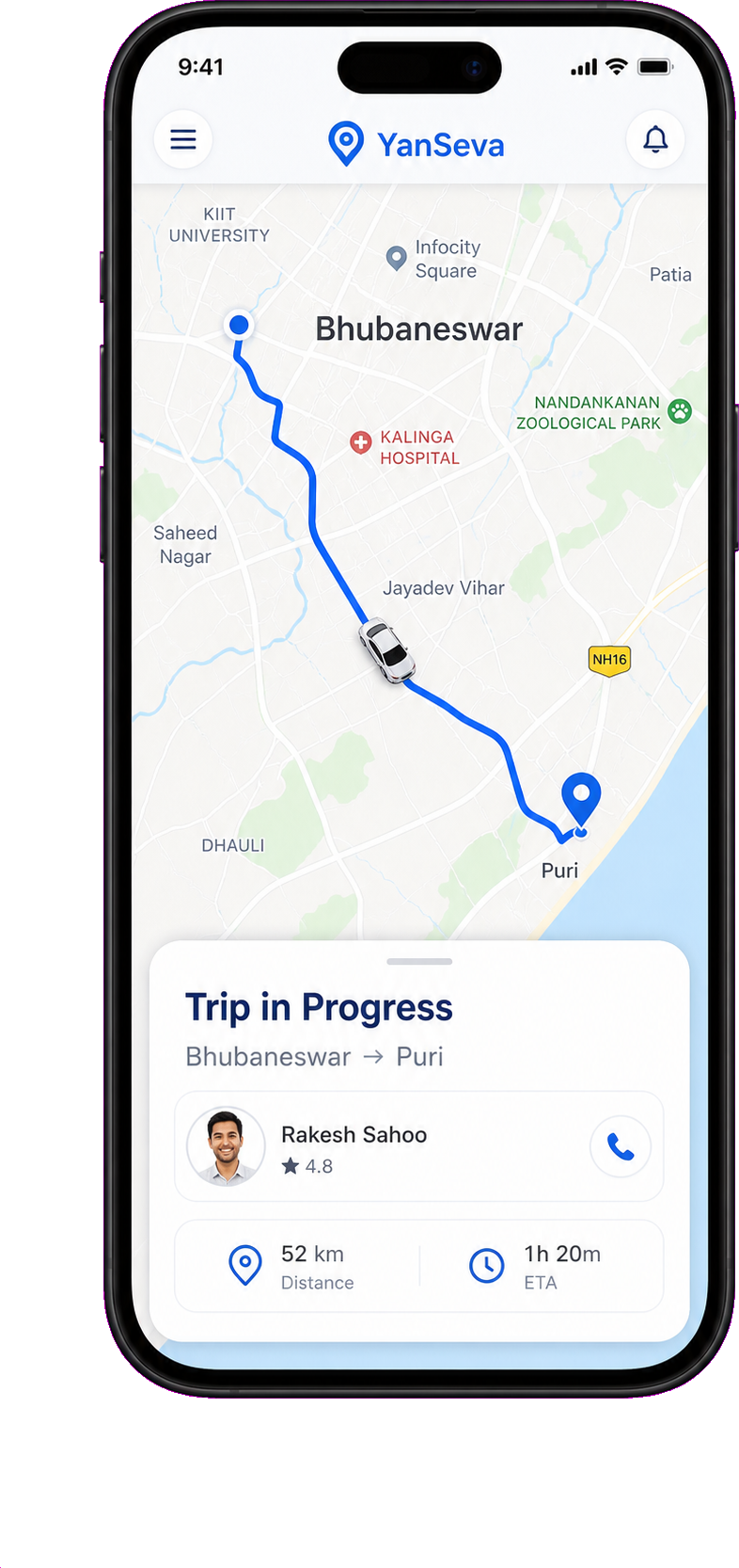 YanSeva live trip tracking app screen